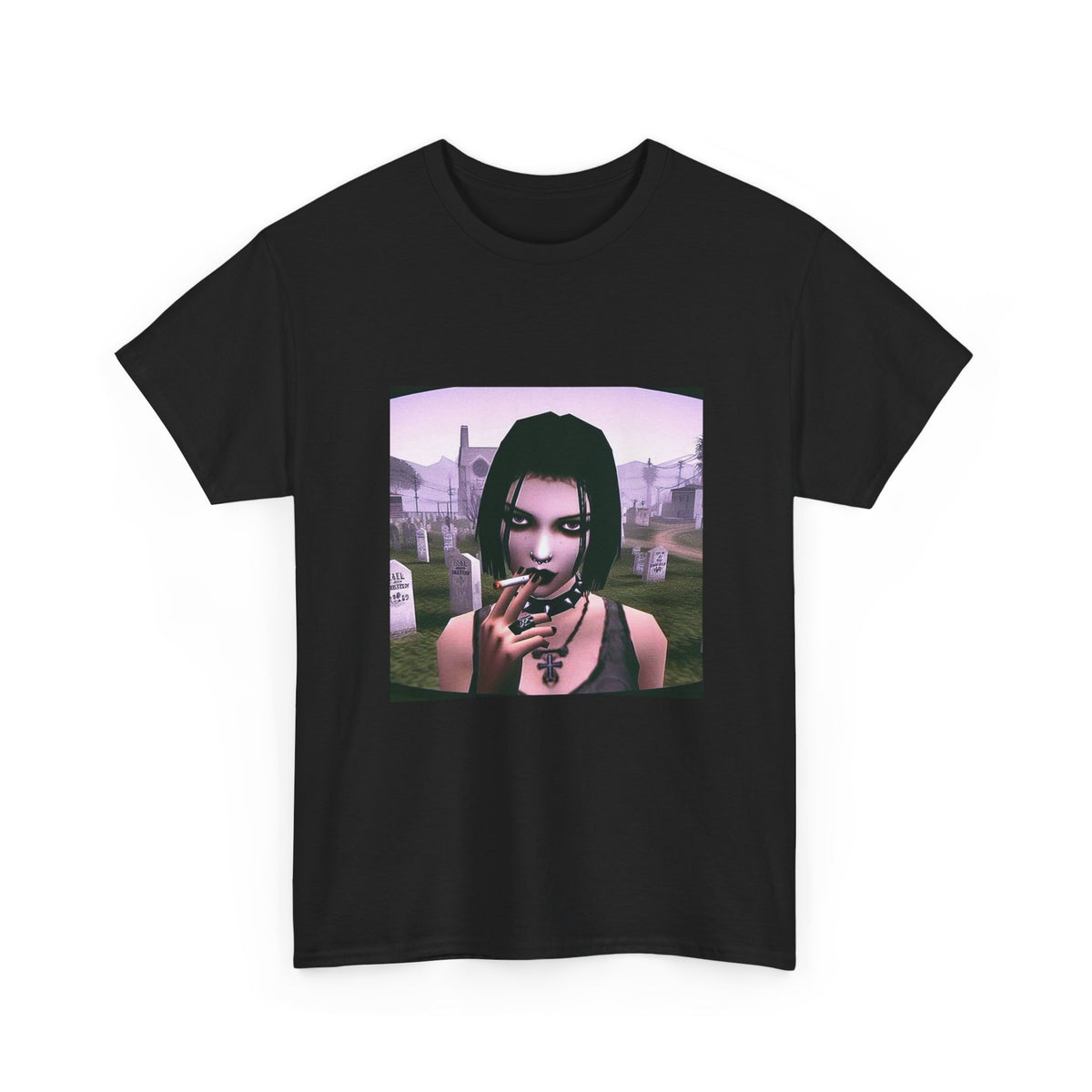 Goth Girl Smoking In Cemetery Tee (Design 17)