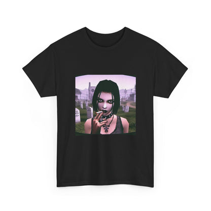 Goth Girl Smoking In Cemetery Tee (Design 17)
