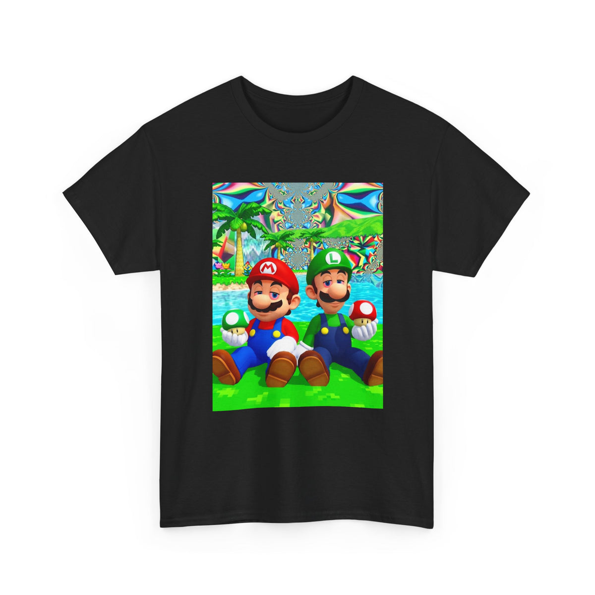 Mellow Mario And Luigi With Mushrooms Tee