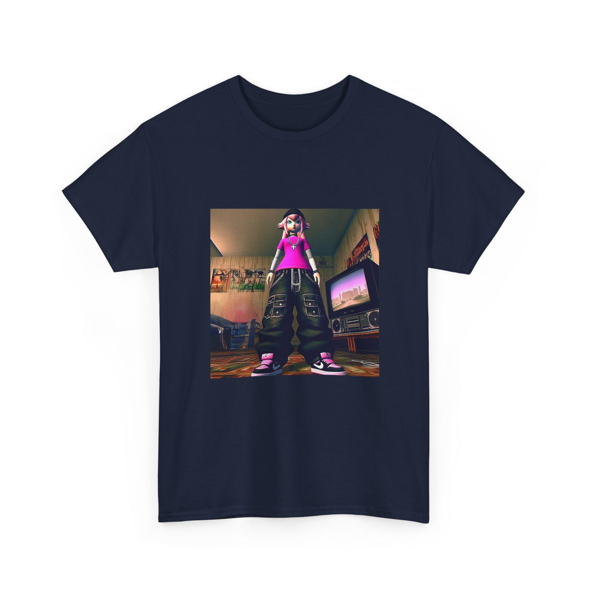 Pink-Haired Anime Girl Standing In Y2K Room