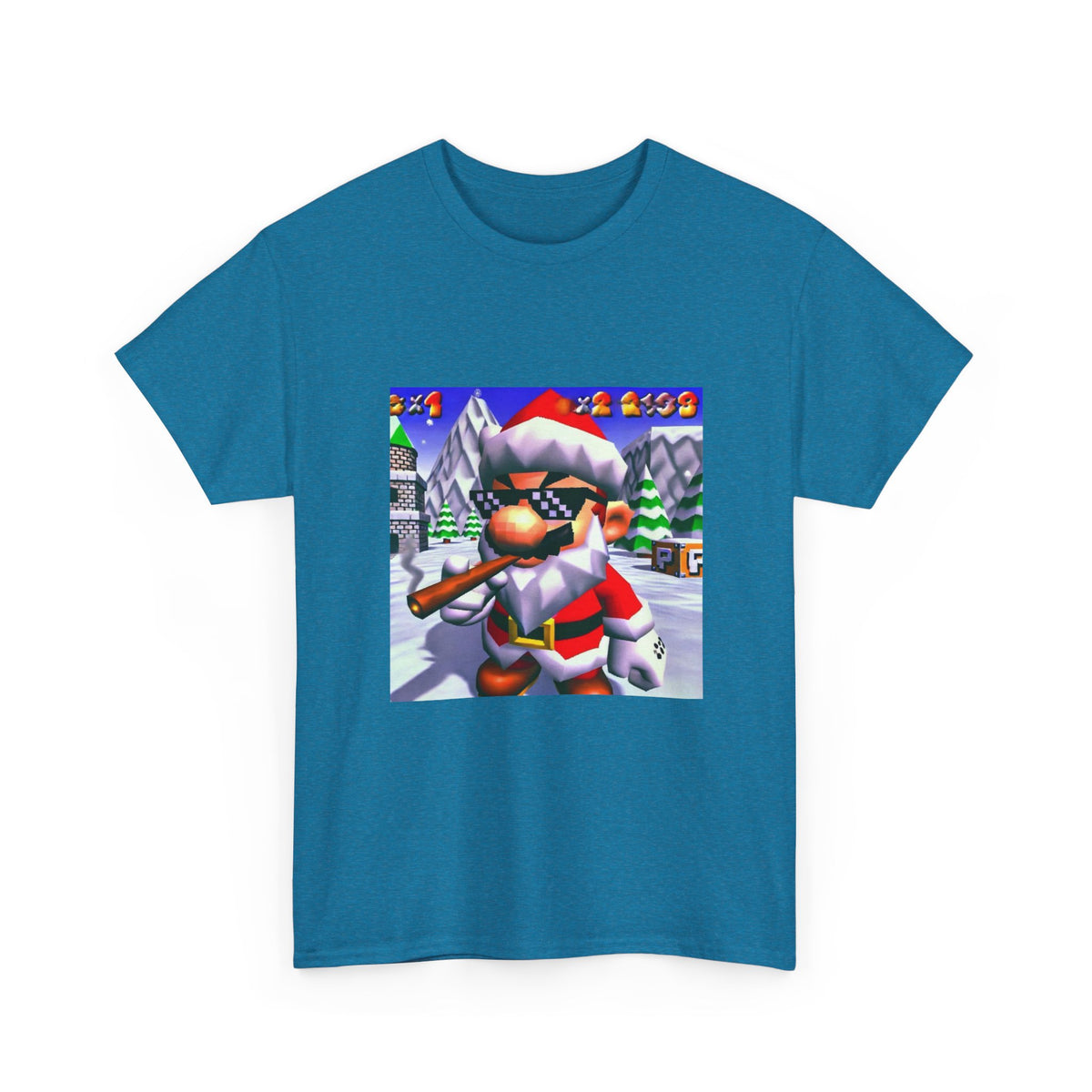 Deal With It Santa Mario Smoking Blunt Tee