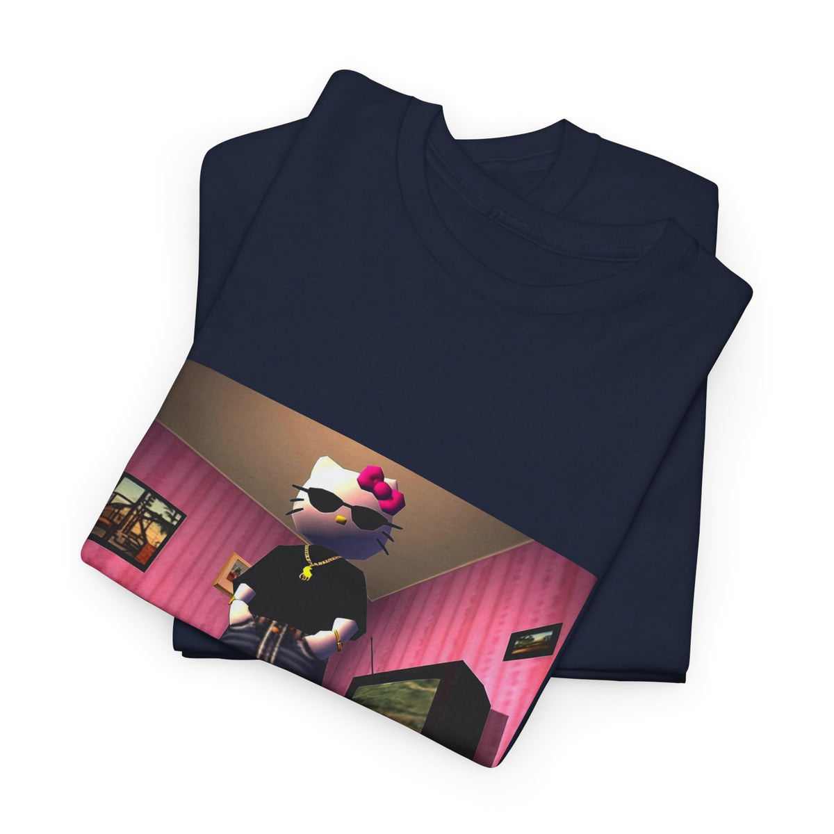 Gangsta Hello Kitty Chillin' In Low Poly Room Tee