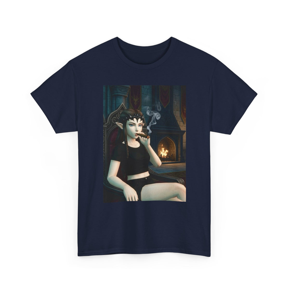 Dark Elf Queen Smoking Cigar By Fireplace Tee