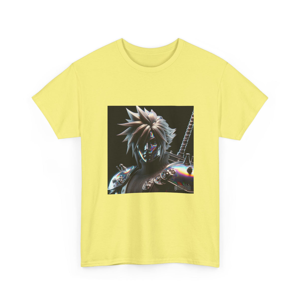 Chrome Spiky-Haired Warrior Reflecting Rainbows Tee