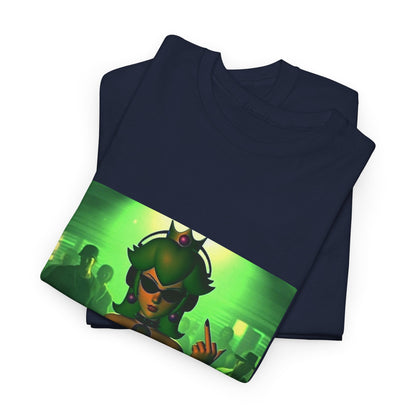 Edgy Green-Haired DJ Princess Flipping Off Crowd