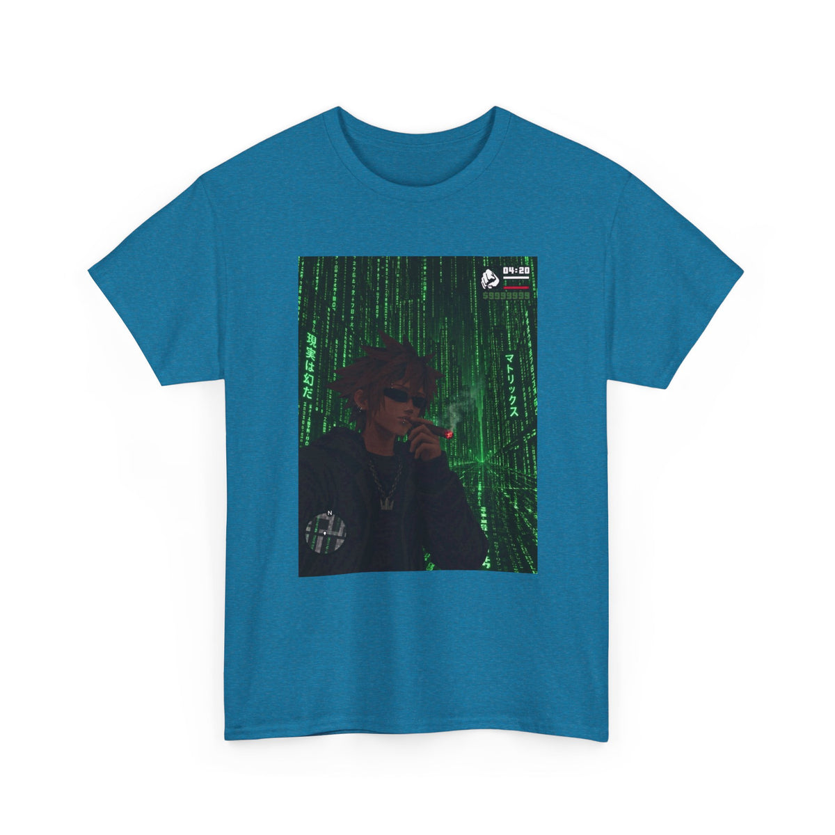 Anime Character Smoking Cigar In Matrix Tee