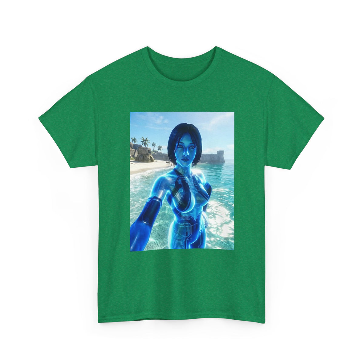 Holographic AI On Tropical Beach Tee