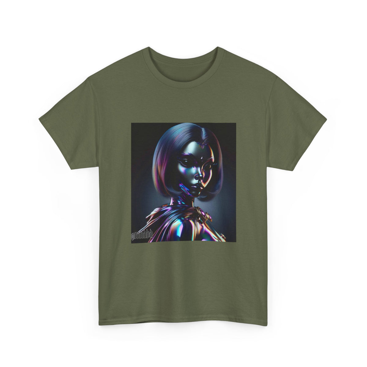 Holographic Cyberpunk Raven Stares Intensively