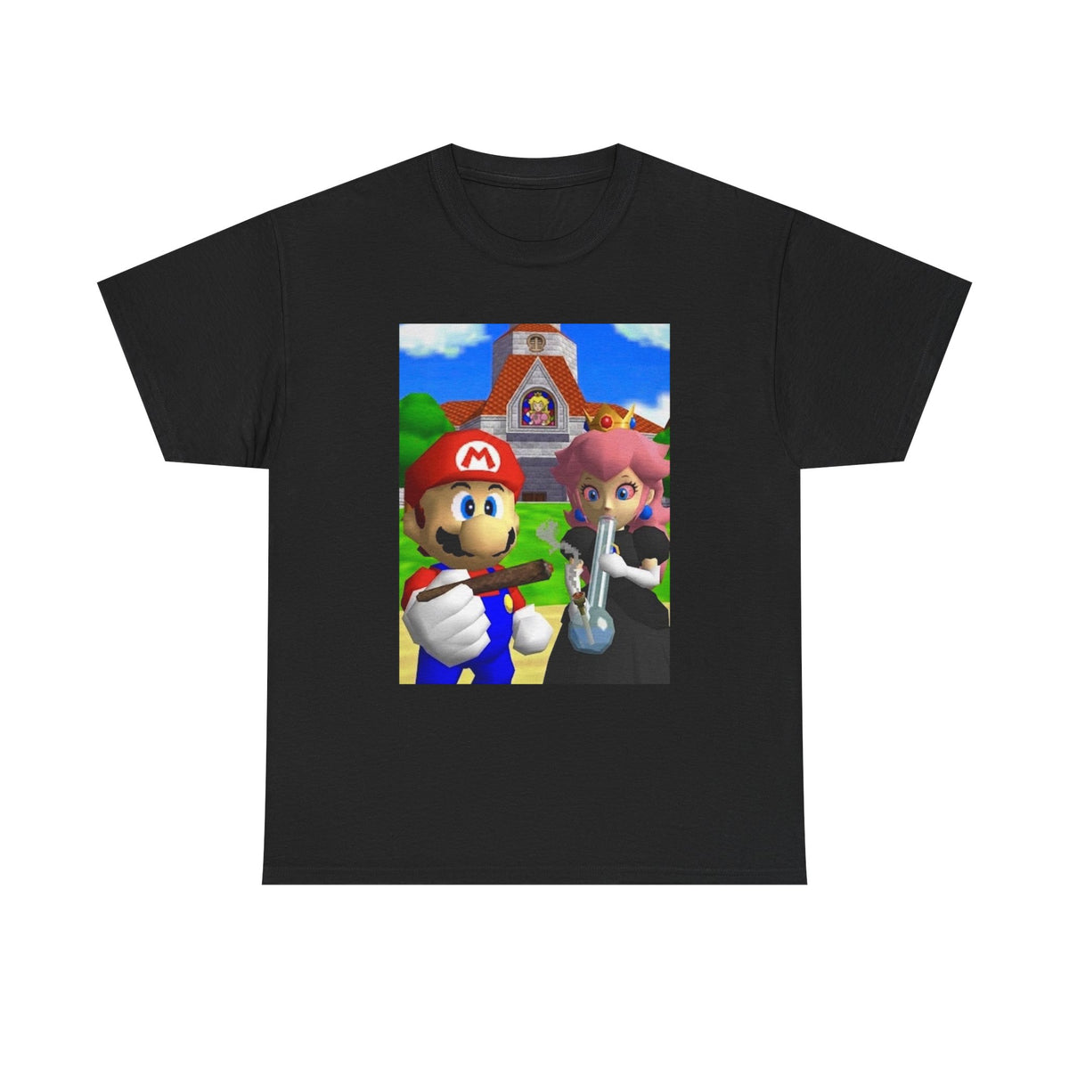 Mario and Peach Puffing Outside Castle