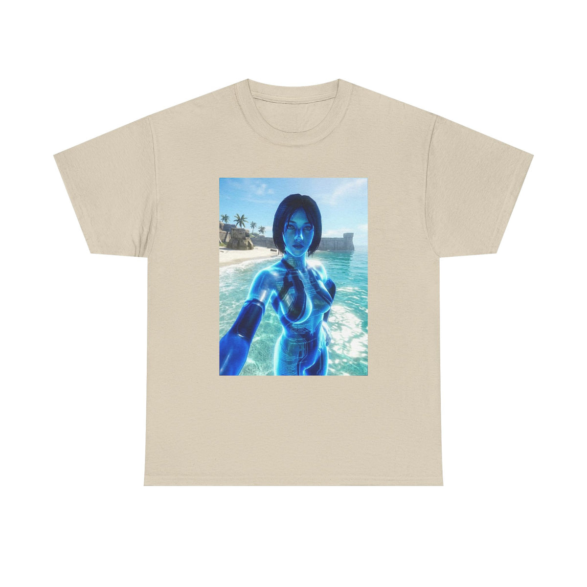 Holographic AI On Tropical Beach Tee