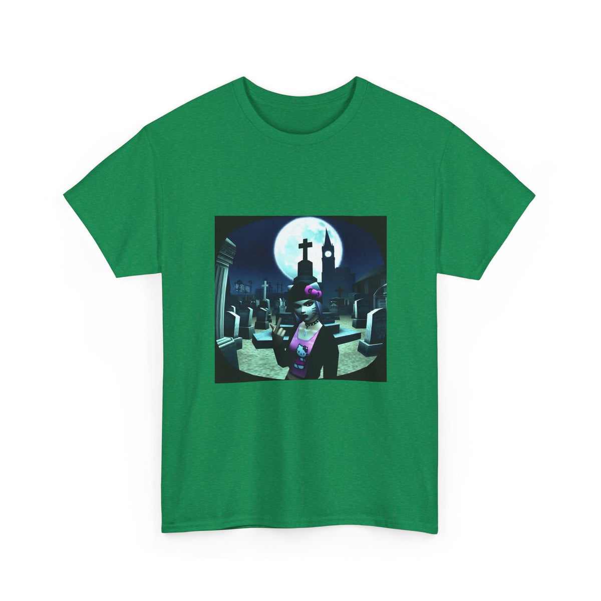 Gothic Hello Kitty Giving Finger Graveyard Tee