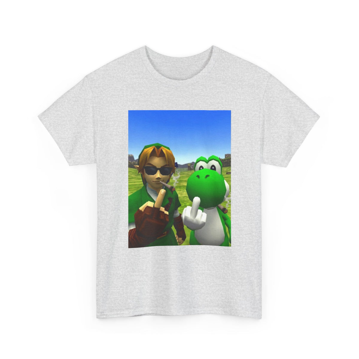 Link And Yoshi Smoking Giving The Finger