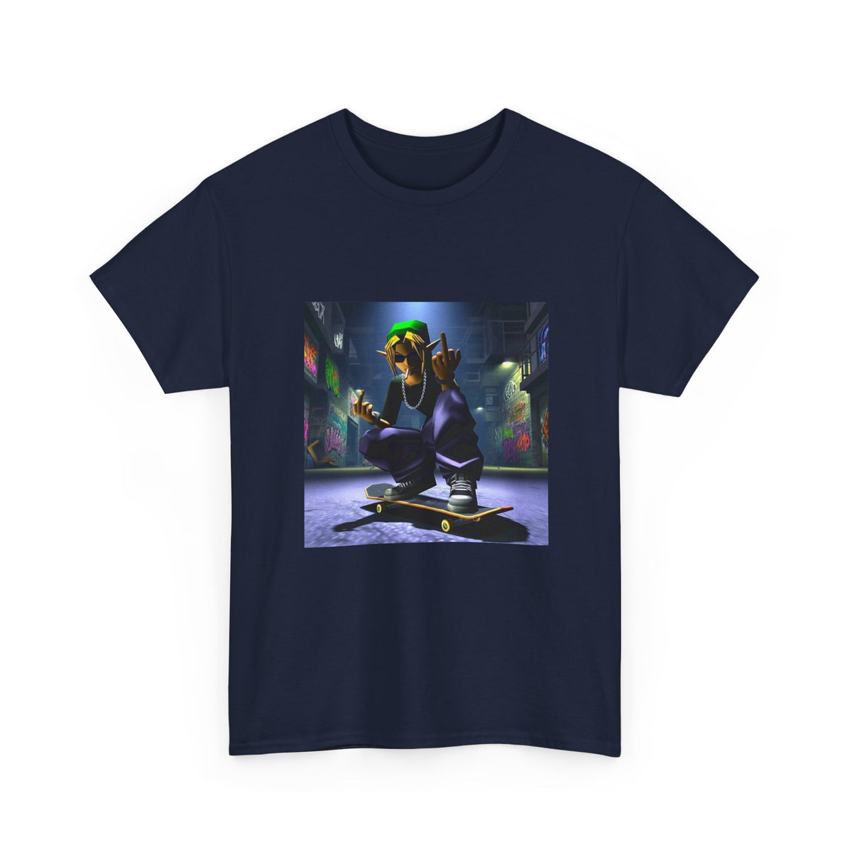 Edgy Ocarina Link Skater Flipping Off Tee