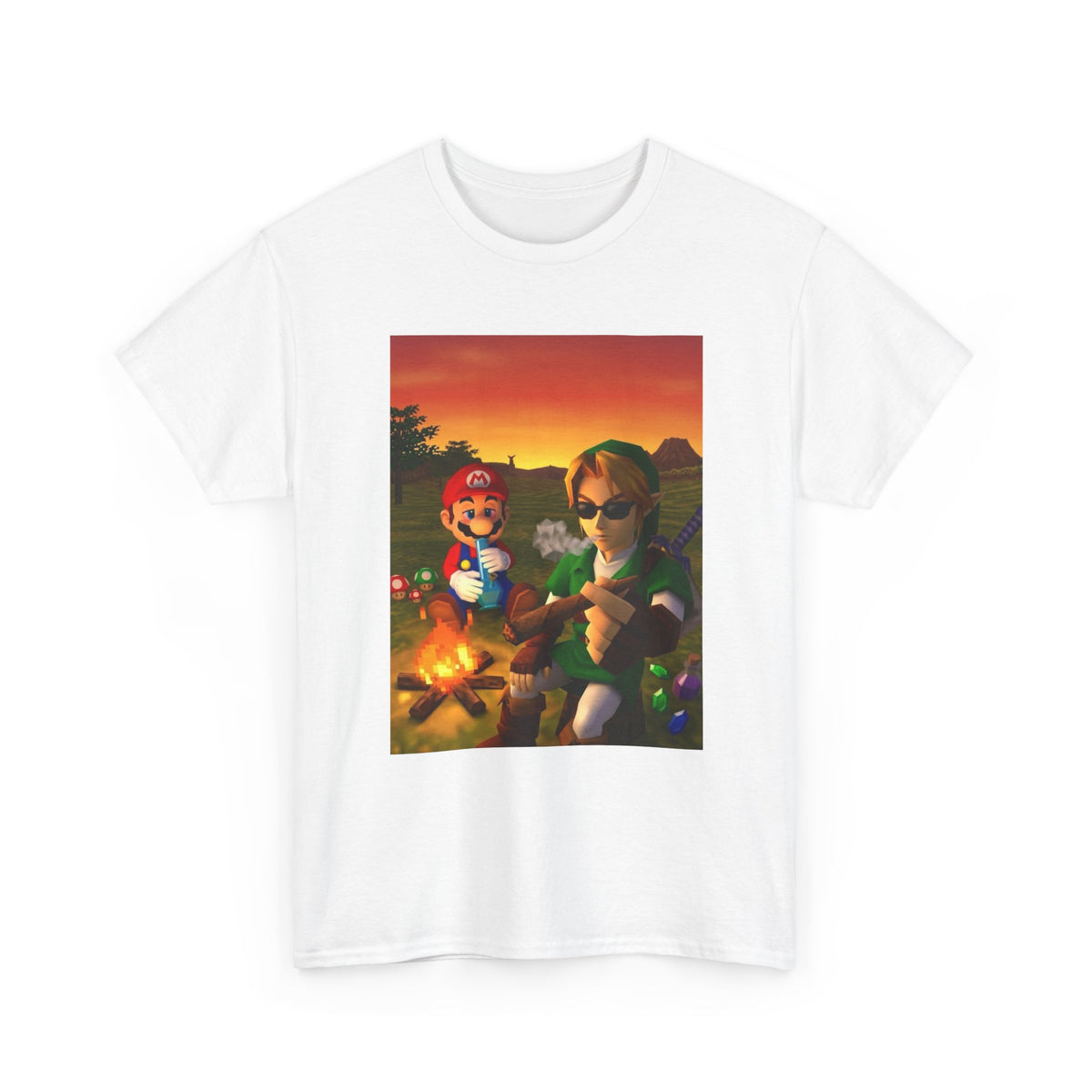 Mario and Link Chilling by Campfire
