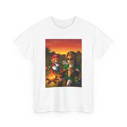 Mario and Link Chilling by Campfire