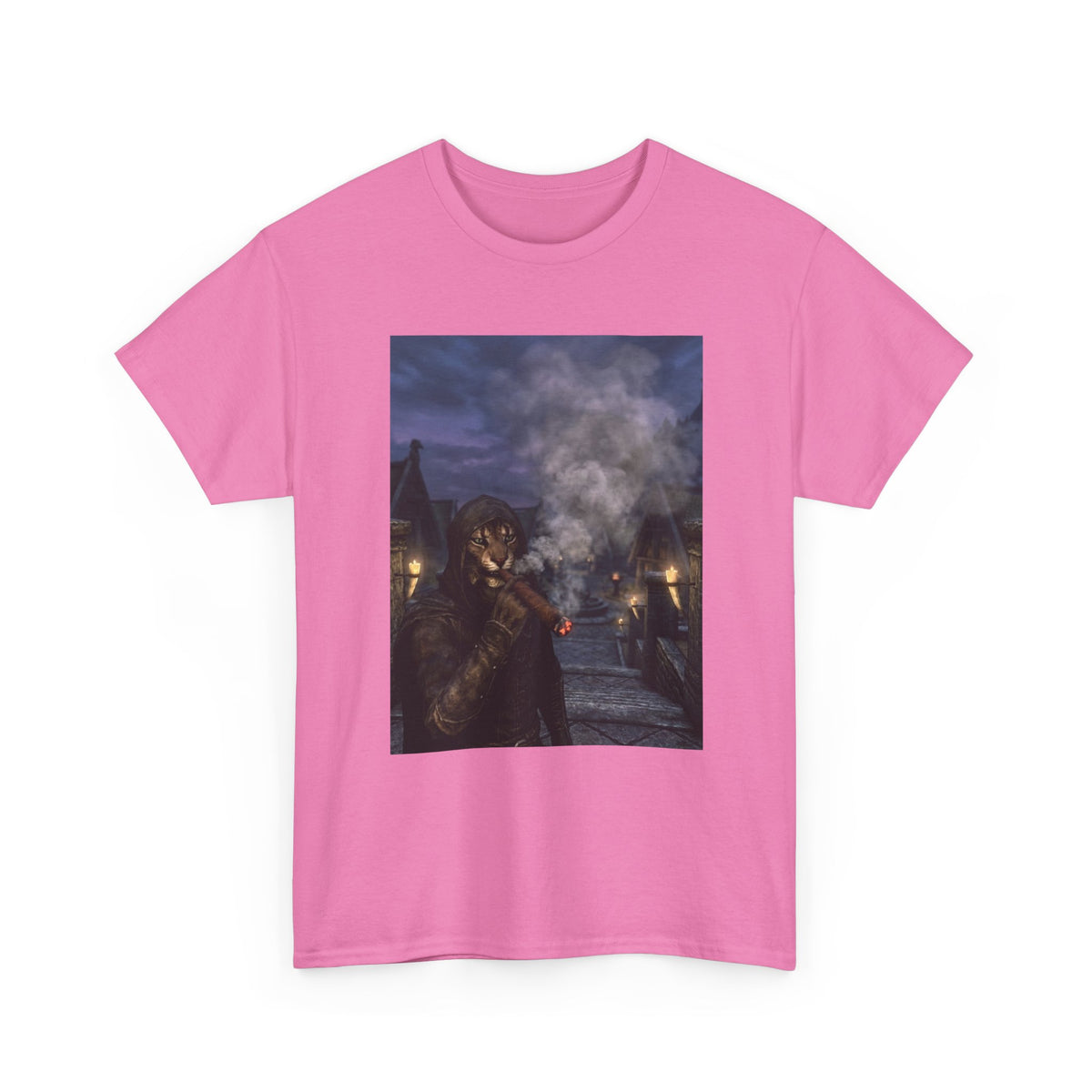 Khajiit Smokes Cigar In Medieval Alley Tee