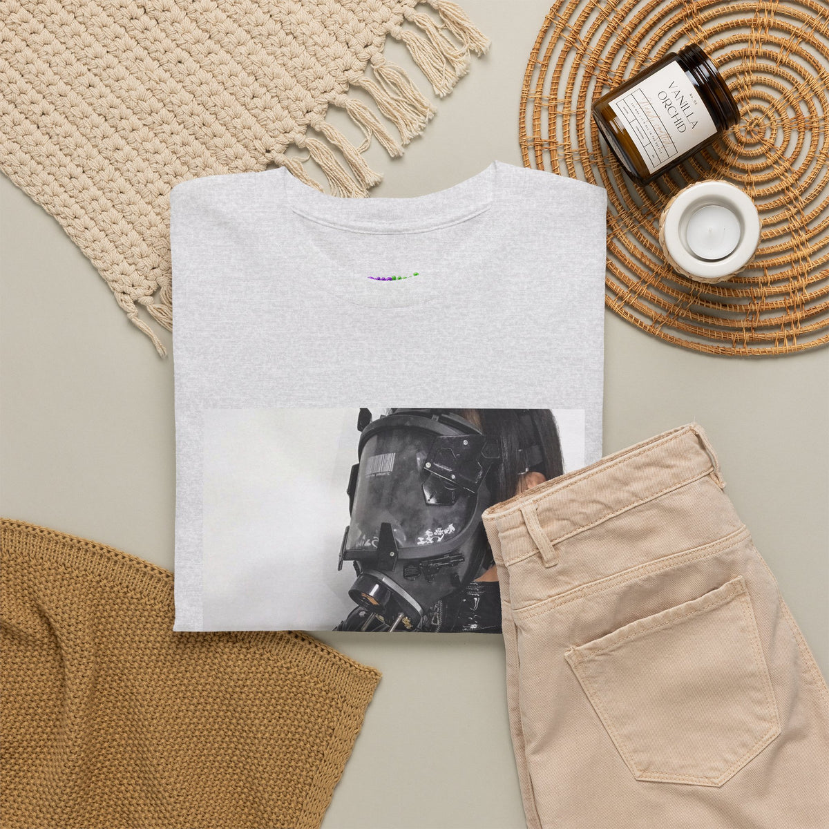 Figure Wearing Gas Mask Tee