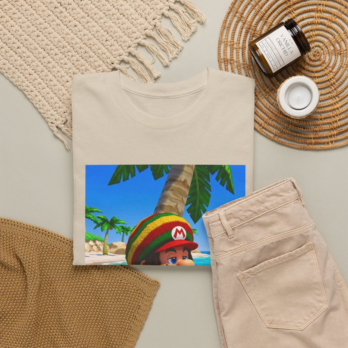 Rasta Mario Chilling On Beach Tee