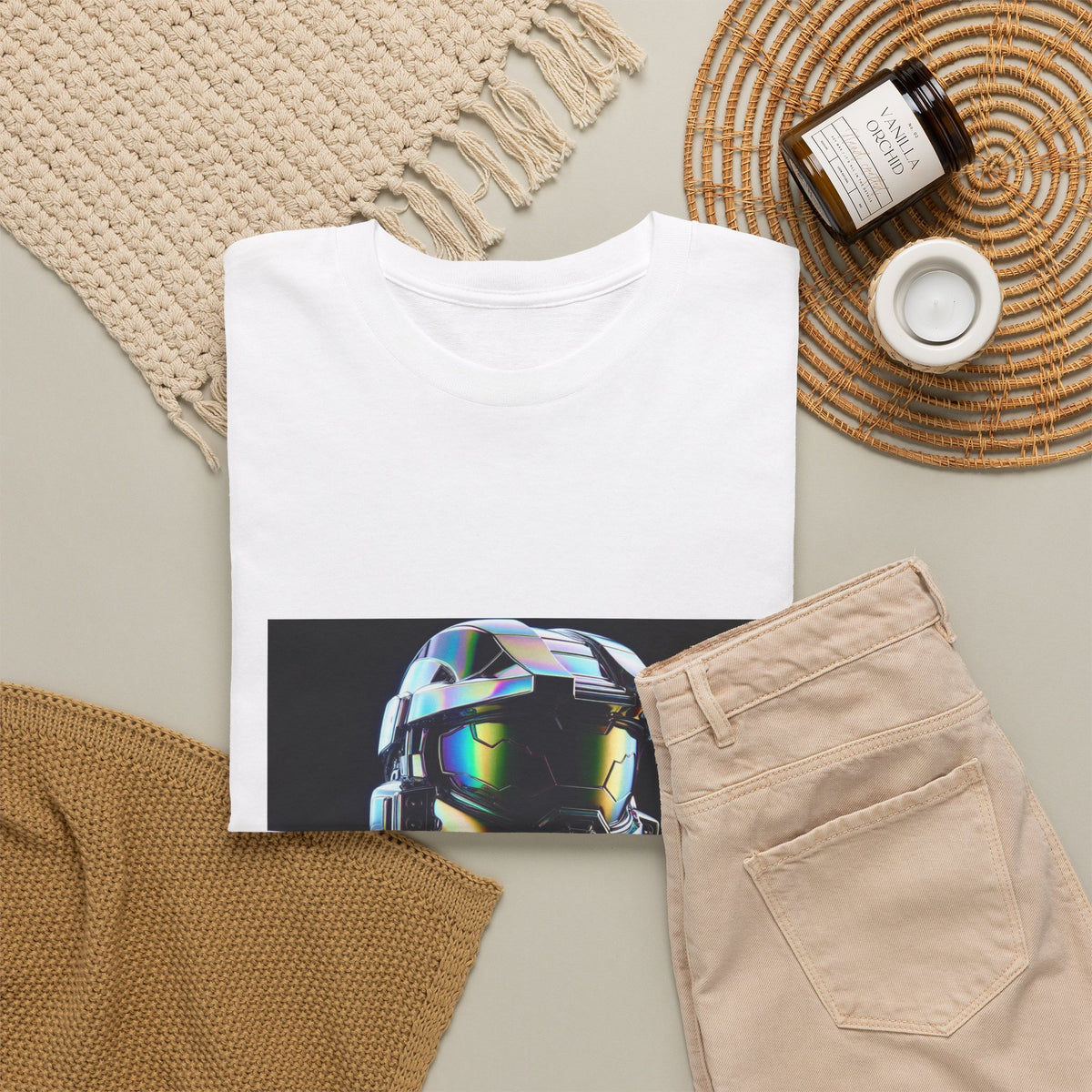 Holographic Cybernetic Sentinel Chrome Helmet Tee