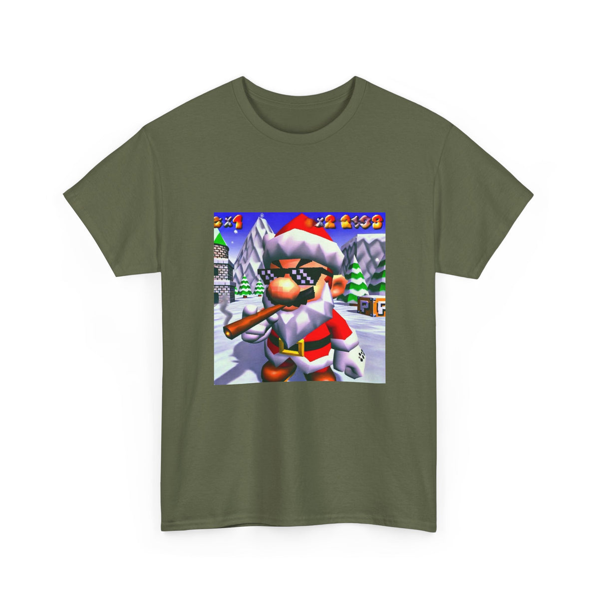 Deal With It Santa Mario Smoking Blunt Tee