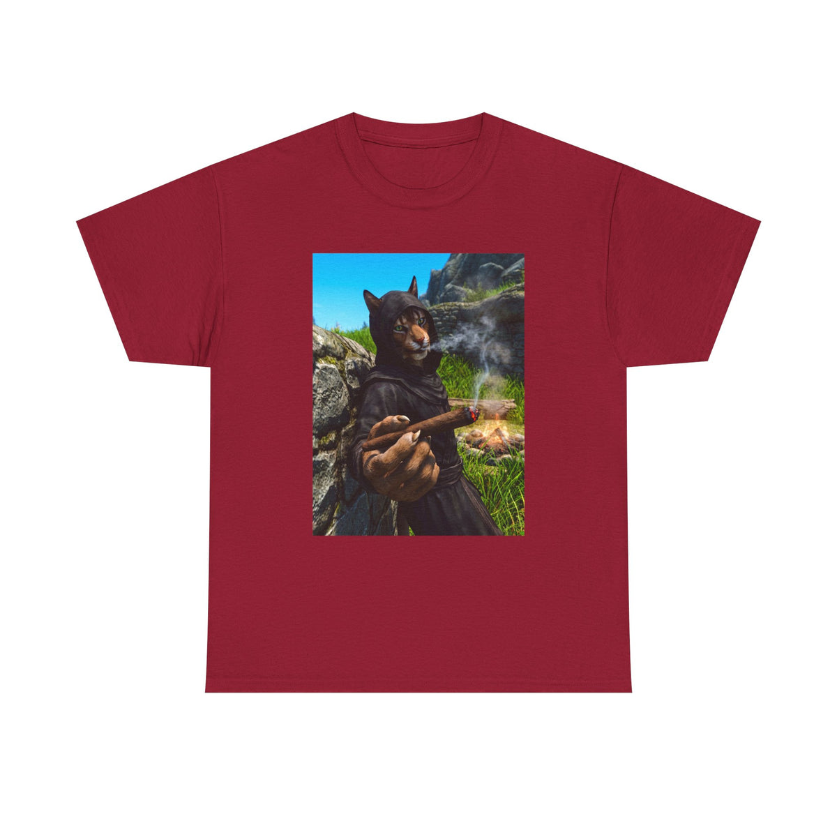 Khajiit Monk Smoking By Campfire Tee