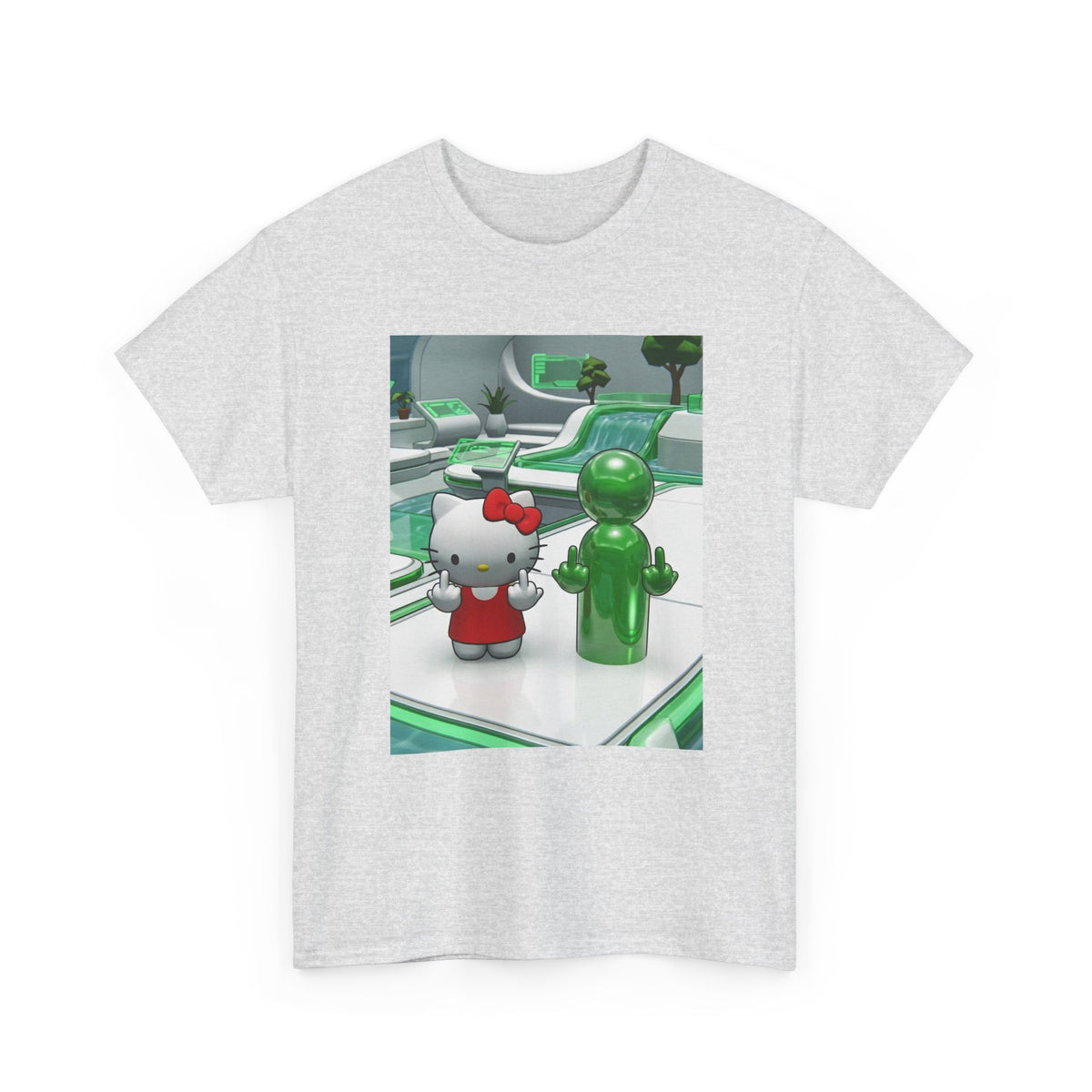 Cute Kitty And Green Dude Flipping Off