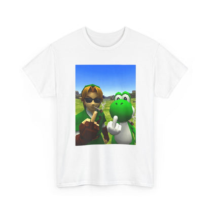 Link And Yoshi Smoking Giving The Finger