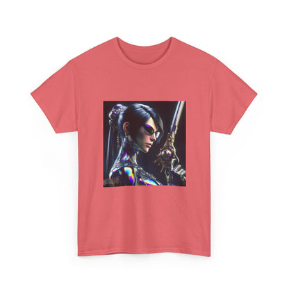 Chic Cyberpunk Huntress Wielding Rainbow Pistol