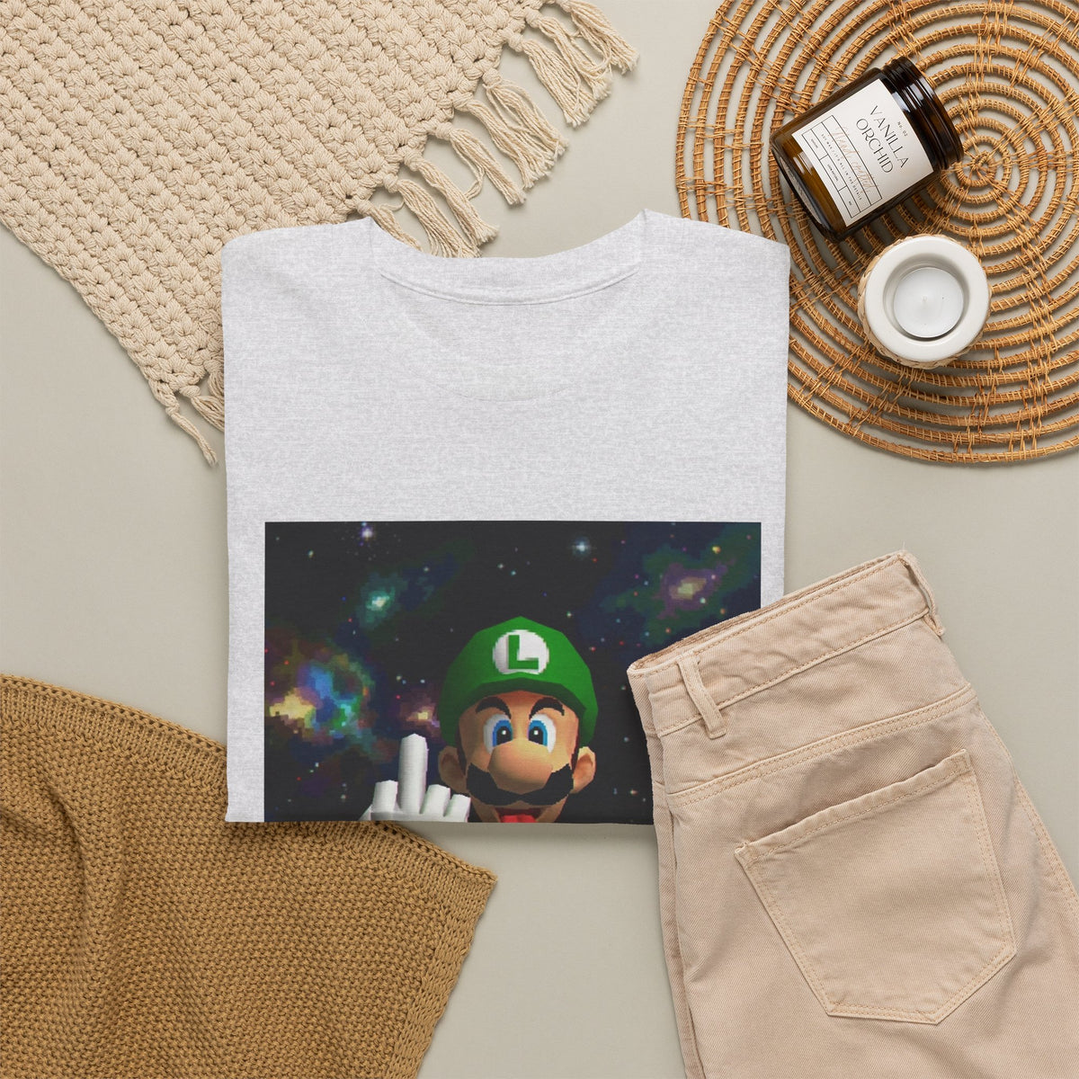 Luigi Flipping Off In Cosmic Vibe