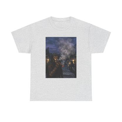 Khajiit Smokes Cigar In Medieval Alley Tee