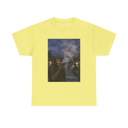 Khajiit Smokes Cigar In Medieval Alley Tee