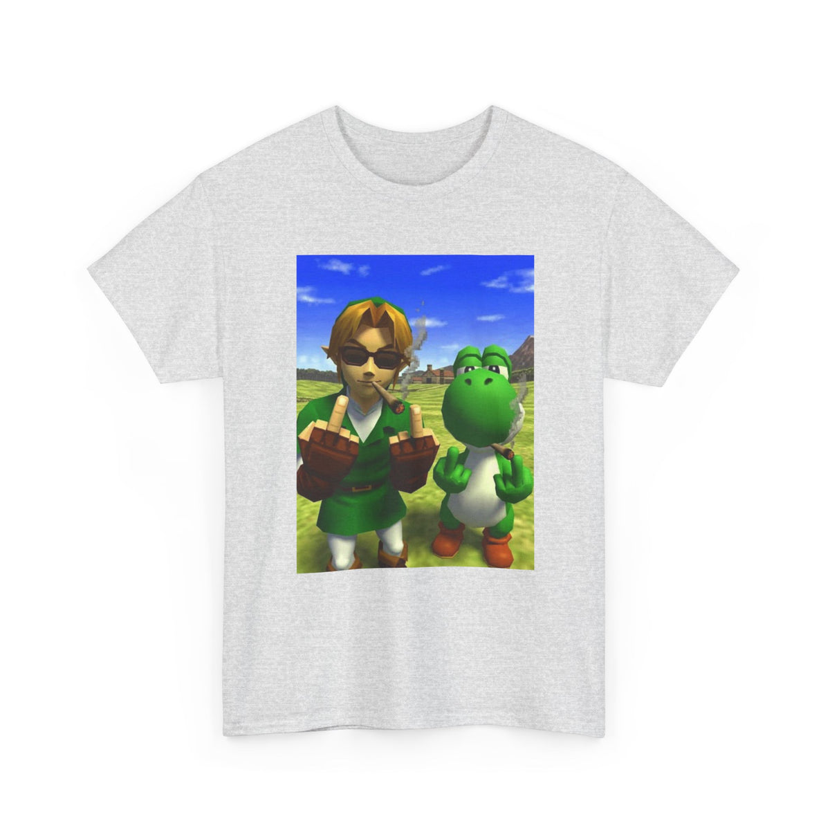 Link And Yoshi Flipping Off The World Tee