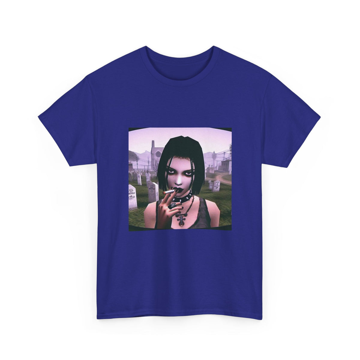 Goth Girl Smoking In Cemetery Tee (Design 17)