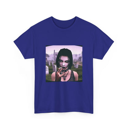 Goth Girl Smoking In Cemetery Tee (Design 17)