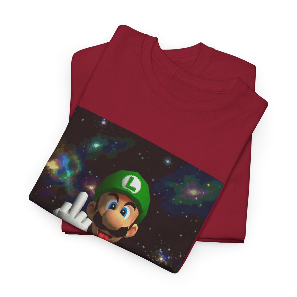Luigi Flipping Off In Cosmic Vibe