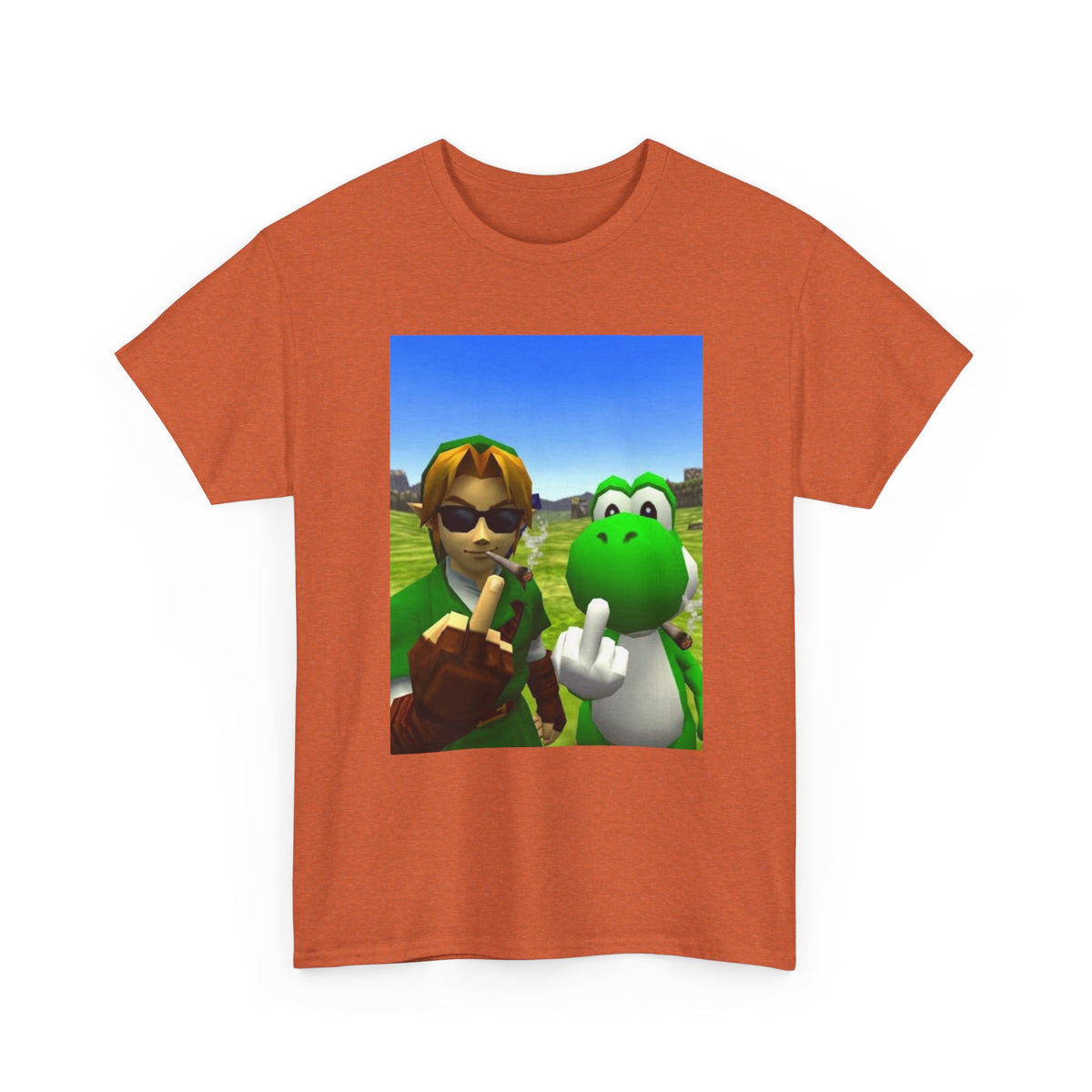 Link And Yoshi Smoking Giving The Finger