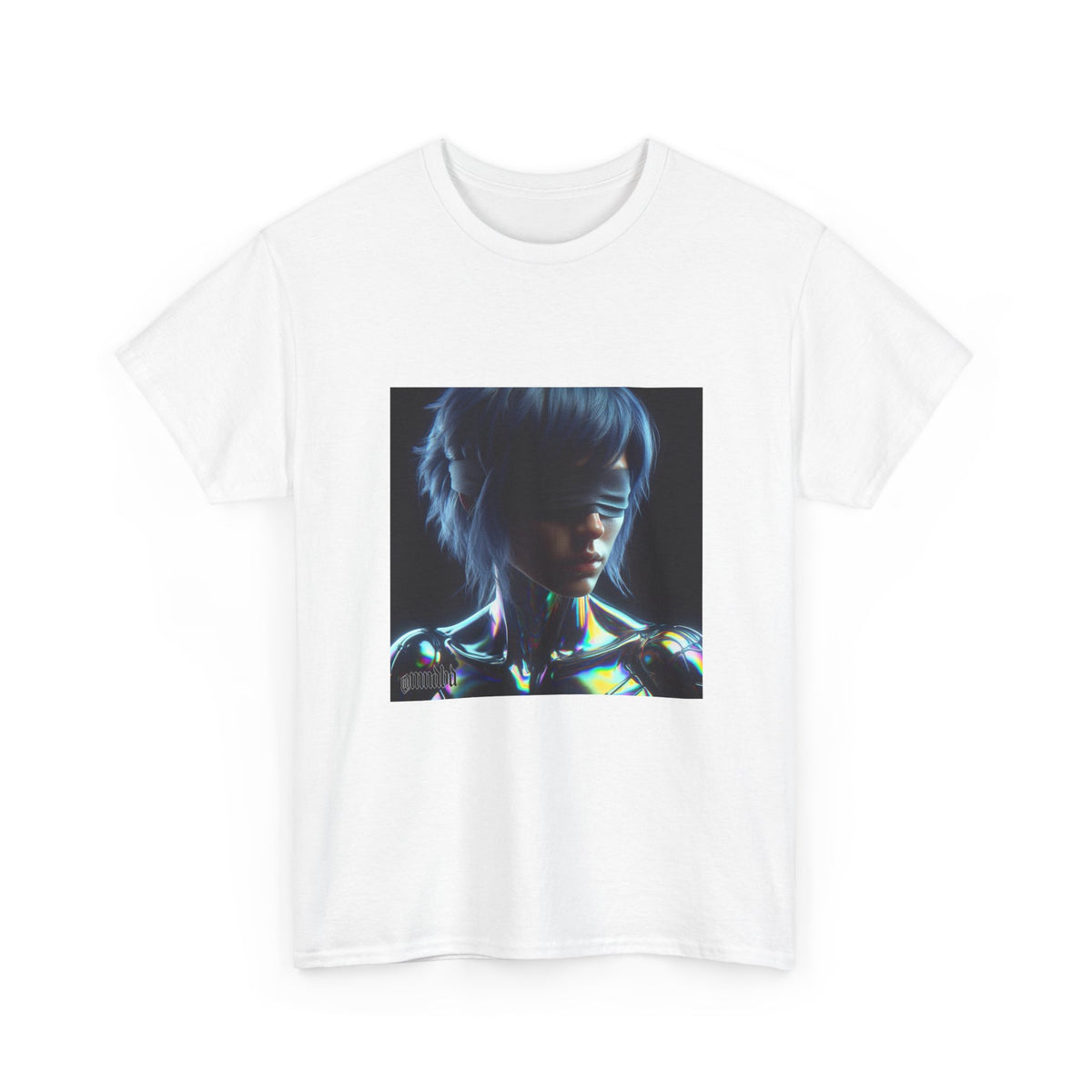 Cyber Blindfolded Figure In Iridescent Chrome