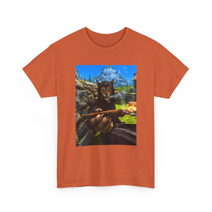 Khajiit Mage Smoking Cigar By Campfire Tee