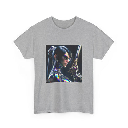 Chic Cyberpunk Huntress Wielding Rainbow Pistol