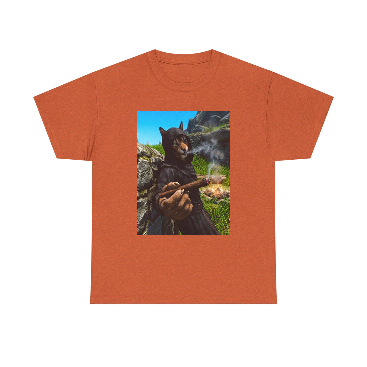 Khajiit Monk Smoking By Campfire Tee