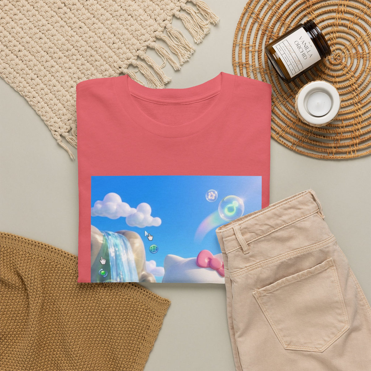 Kitty Flips The Bird In Dreamy Landscape Tee