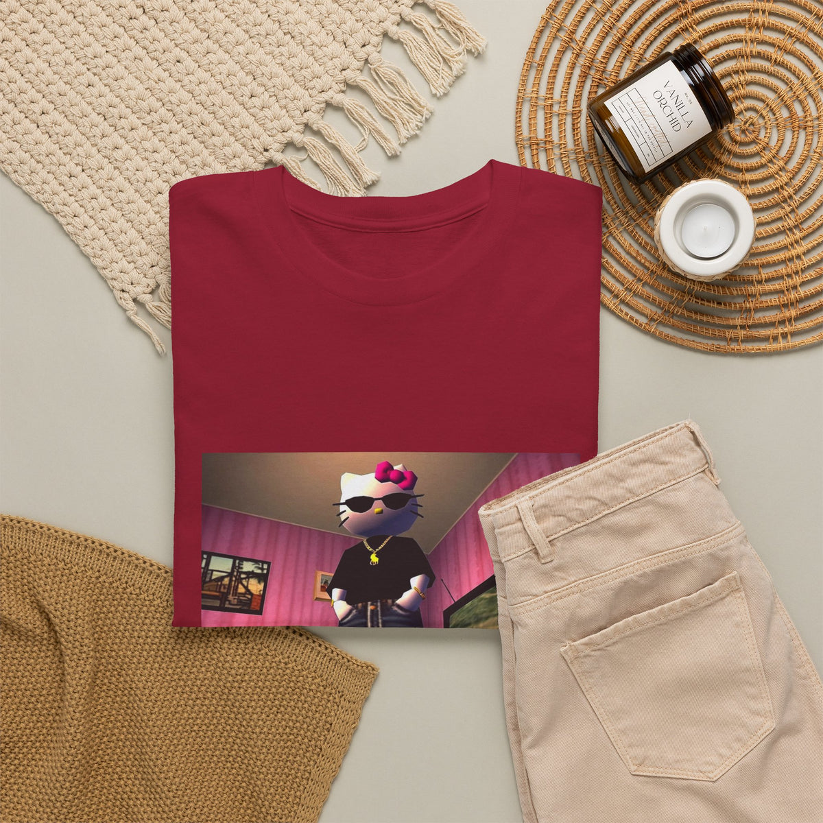 Gangsta Hello Kitty Chillin' In Low Poly Room Tee