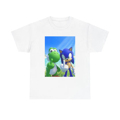 Yoshi And Sonic Flipping Birds On Beach Tee