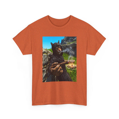 Khajiit Monk Smoking By Campfire Tee