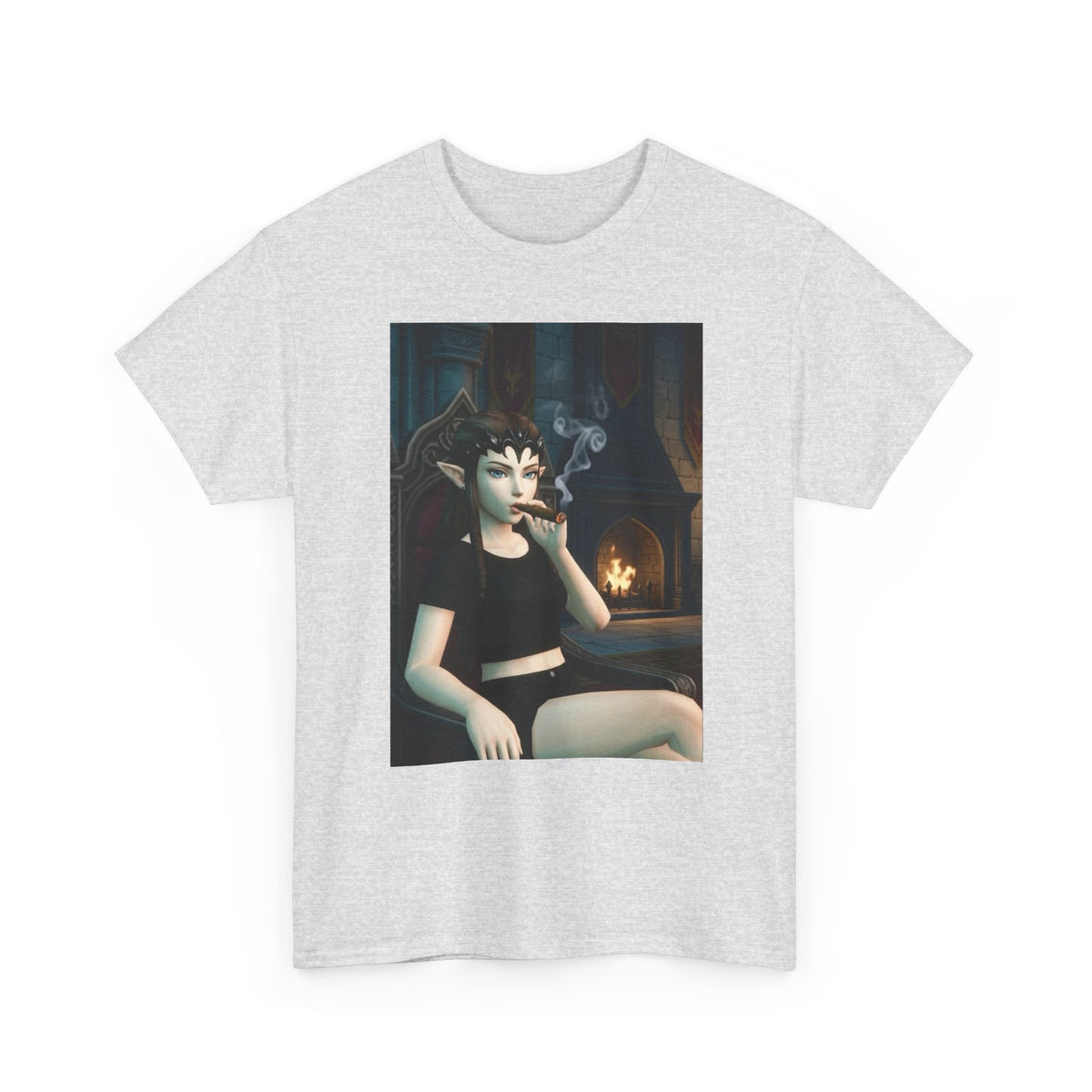 Dark Elf Queen Smoking Cigar By Fireplace Tee