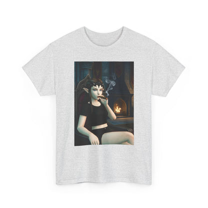 Dark Elf Queen Smoking Cigar By Fireplace Tee