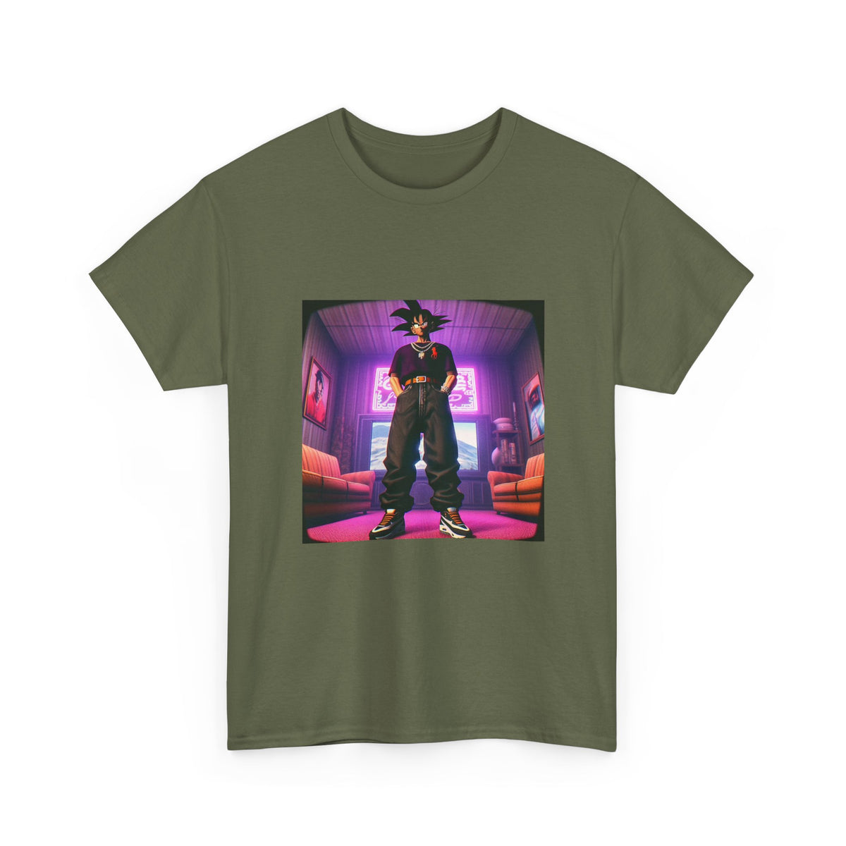 Goku Drip Standing Tall In Neon Room