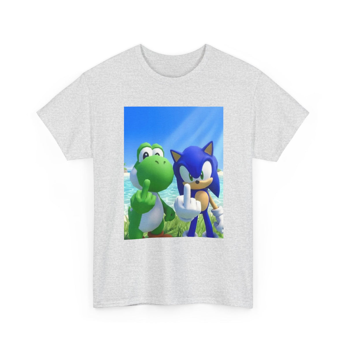 Yoshi And Sonic Flipping Birds On Beach Tee