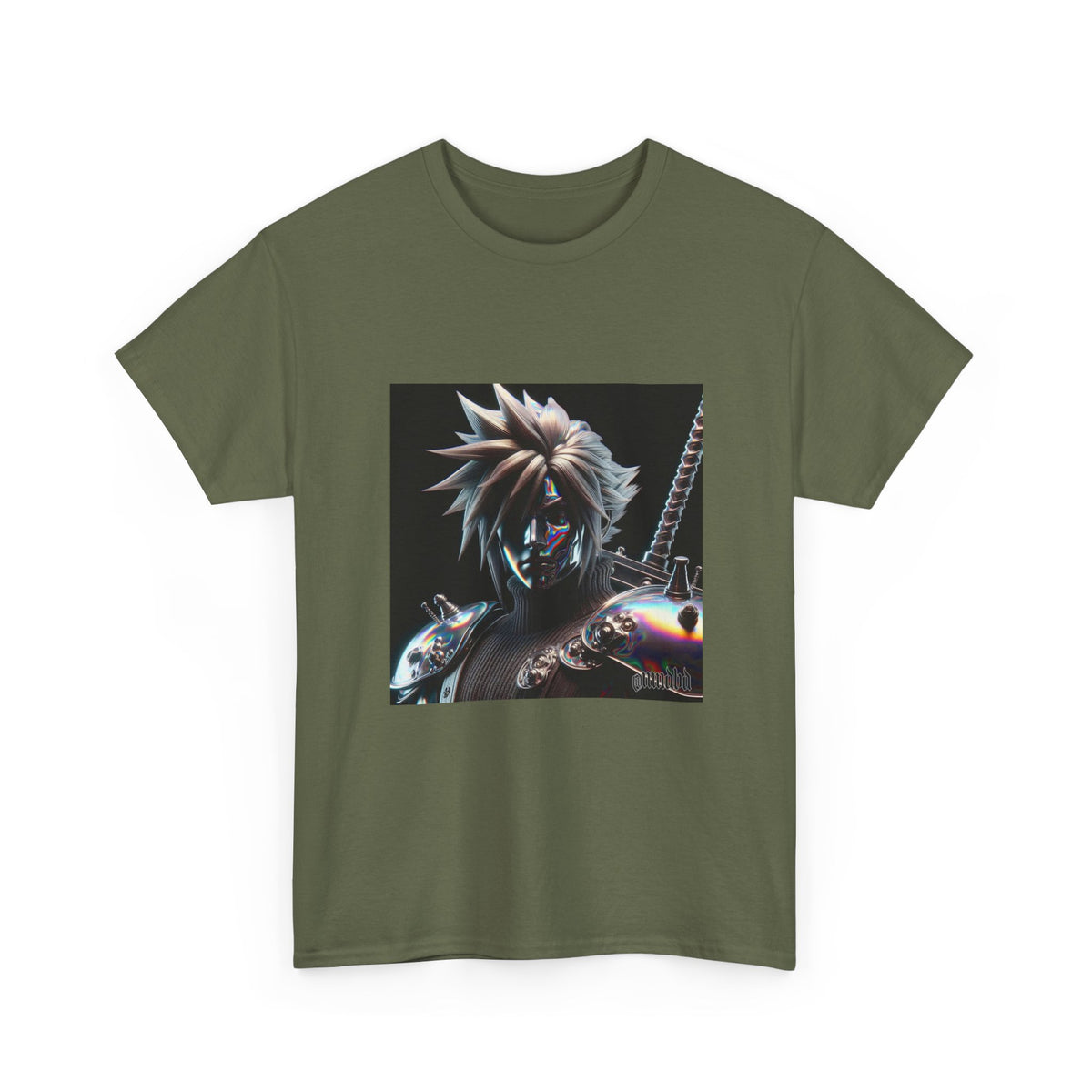 Chrome Spiky-Haired Warrior Reflecting Rainbows Tee