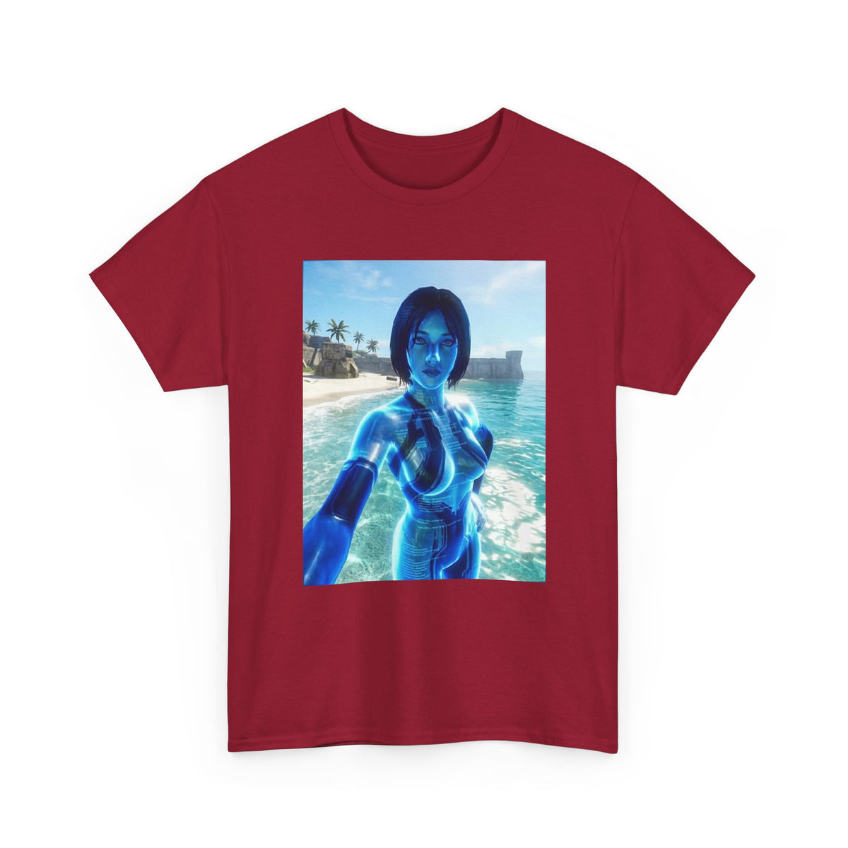 Holographic AI On Tropical Beach Tee